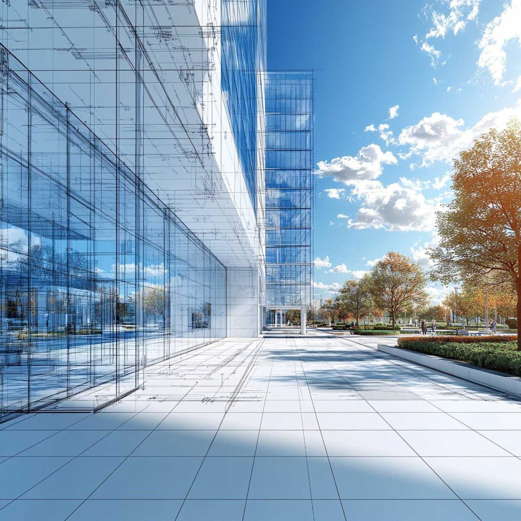 Architekturzeichnung eines modernen Gebäudes